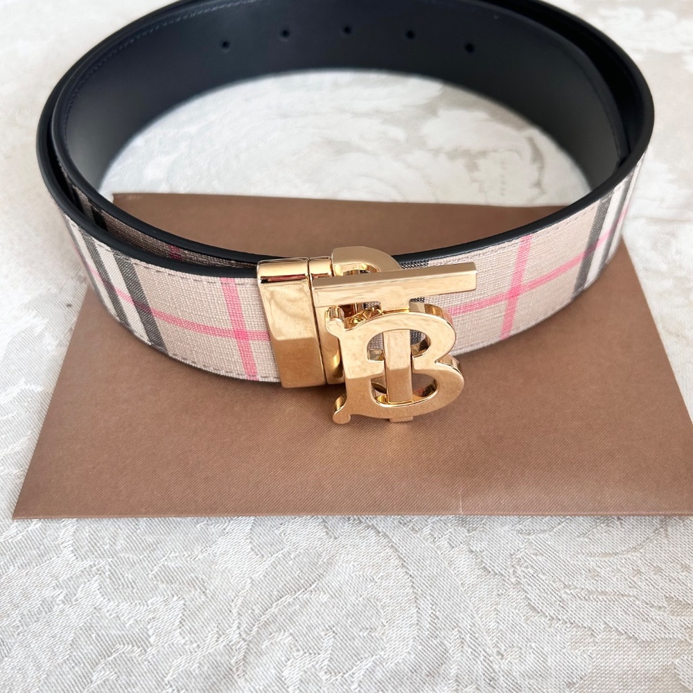 Reversible Vintage Check and Leather TB Belt - Picture 5 of 6